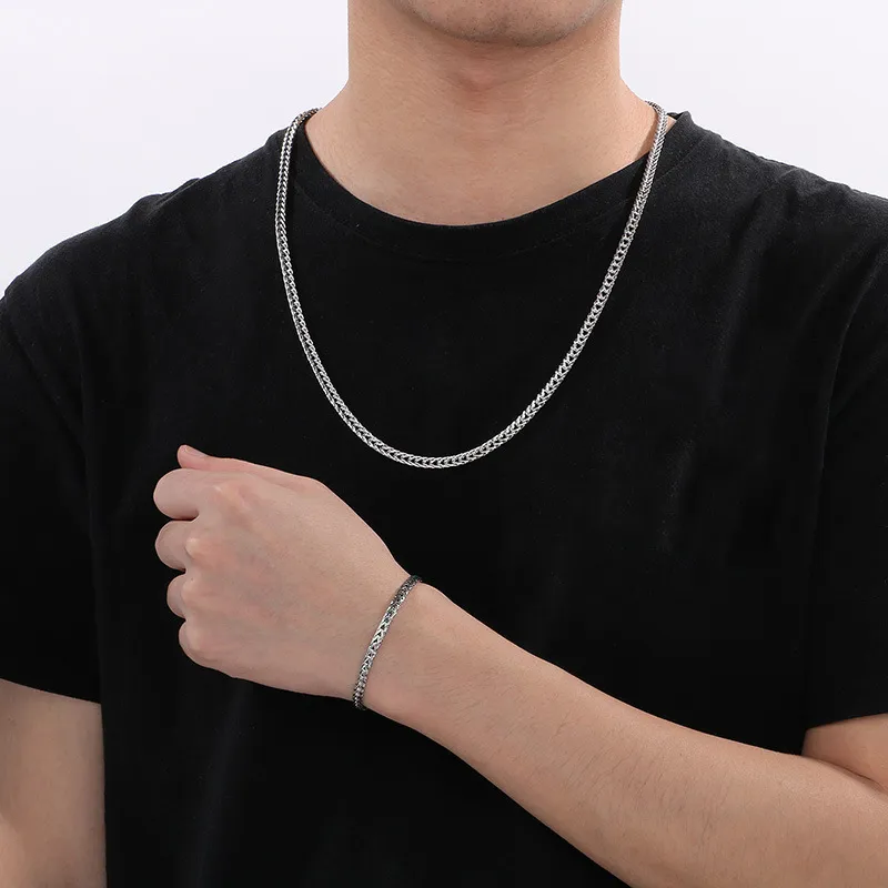 Karen Fashionable Dragon Bone Chain Bracelet Set Hip-Hop Street Style Stainless Steel Jewelry Buckle, Encrypted Chain, Men's Set Jewelry