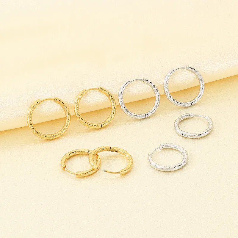Korean Elegant Rhombus Stainless Steel Hoop Huggie Earrings Minimalist Unisex Jewelry