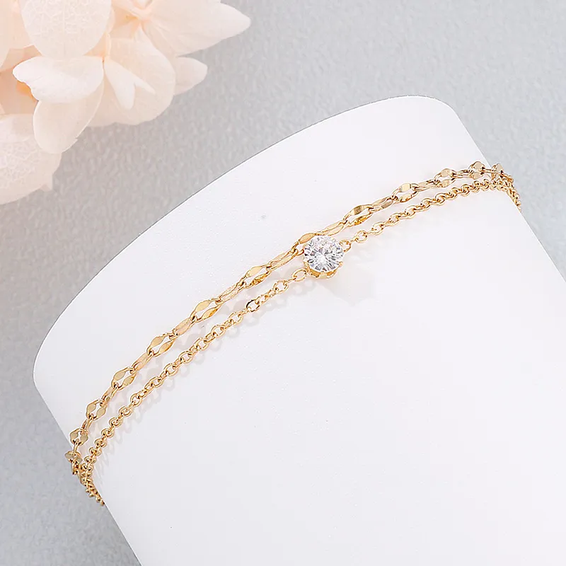 Cubic Adjustable Stainless Steel Chain Link Double-Layer Women's Bracelet