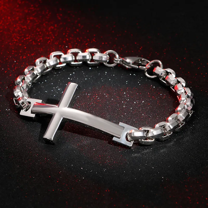 Stylish Stainless Steel Cross Hip-Hop Bending Card Bracelet Jewelry for Man