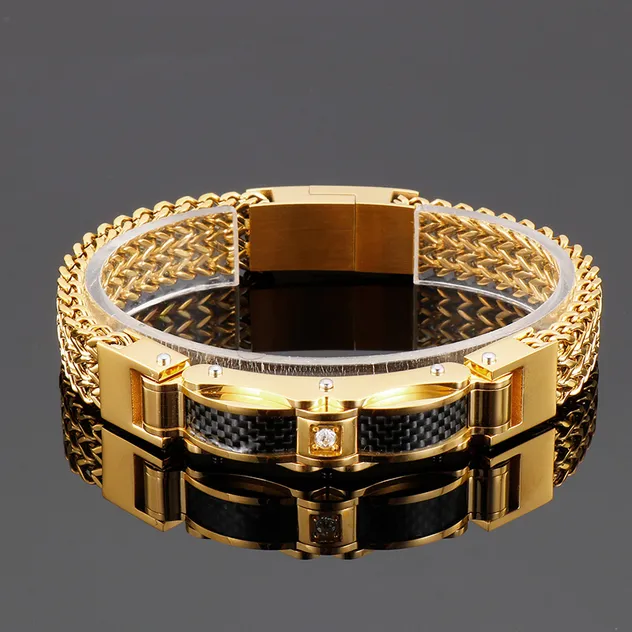 Fashion Creative Chain Stainless Steel Men's Magnetic Buckle Gold Plated Zircon Bracelet