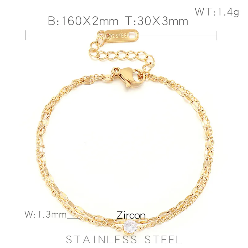 Cubic Adjustable Stainless Steel Chain Link Double-Layer Women's Bracelet