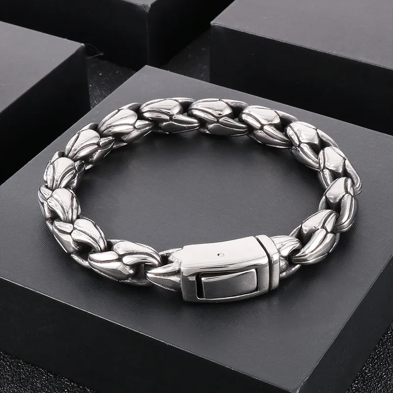 Cross-Border Trendy Minimalist Glossy Jewelry, Vacuum Plated 10mm Stainless Steel Men's Bracelet with Melon Seed Chain