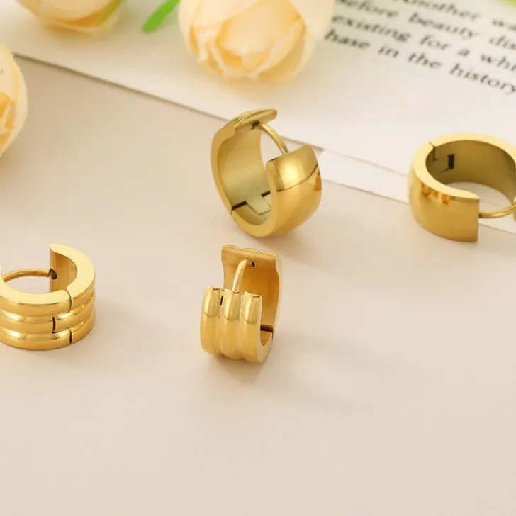 Versatile and Stylish Wide Earrings in Polished Stainless Steel Women Jewelry