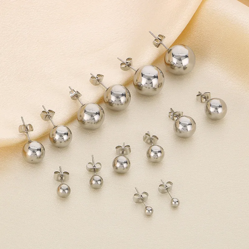 Fashion Style Stainless Steel Plated 18K Gold Solid Hollow Spherical Round Earrings for Women