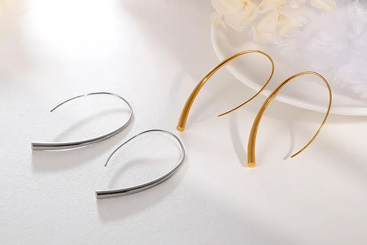 Simple and High-End Stainless Steel Creative Water Droplet Line Geometric Tassel Earrings