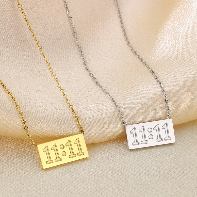 Customized Carved Stainless Steel Gold-Plated Angel Number 11: 11 Pendant Necklace