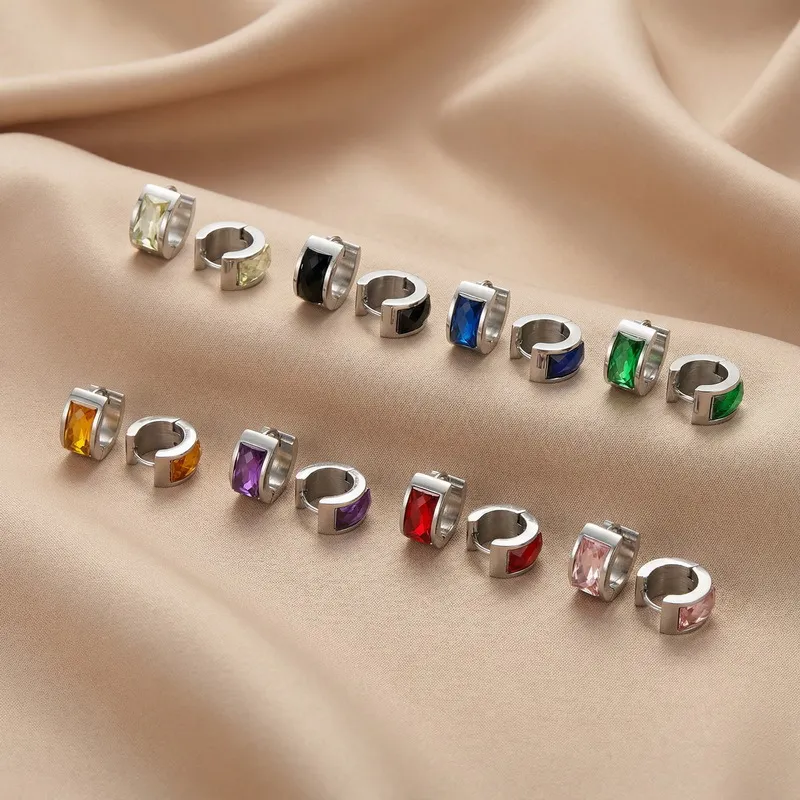 European and American Style Glass Ear Clips Stainless Steel Earrings for Women