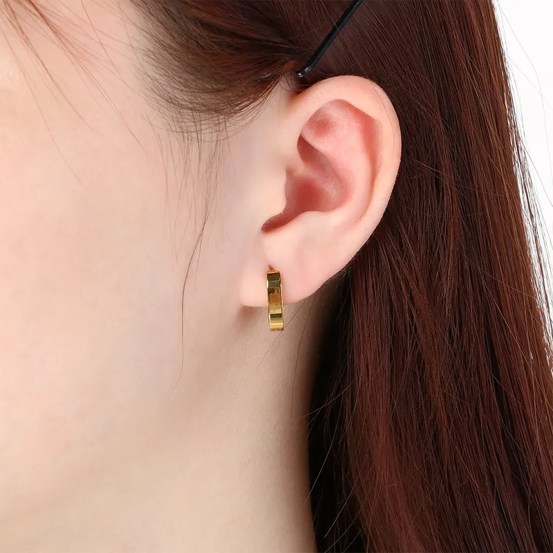 Geometric Stainless Steel Huggie Earrings Minimalist Unisex Trendy European Jewelry