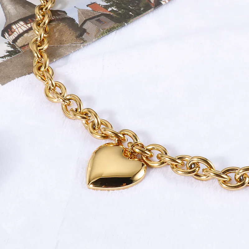 Minimalist Personalized Large Heart Pendant Stainless Steel Necklace Hip-Hop Stainless Steel Jewelry Set