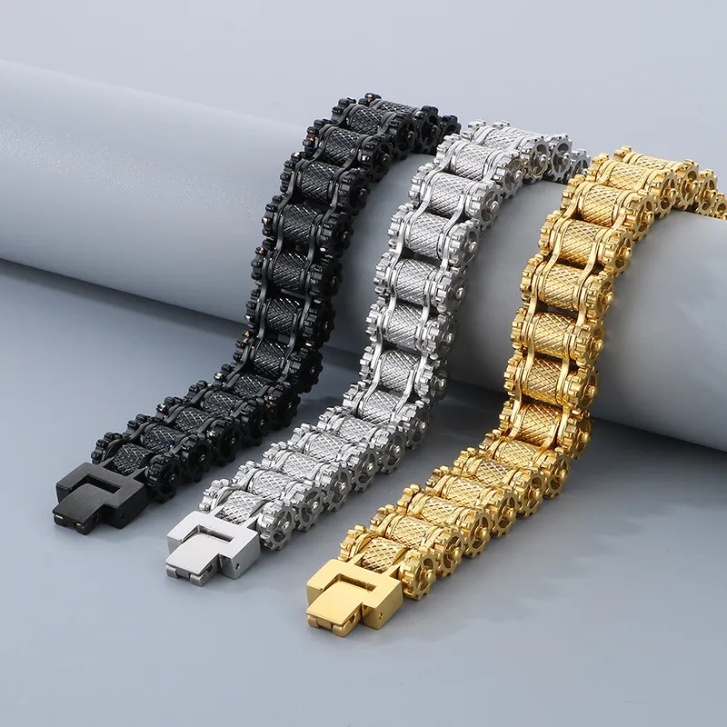 Personalized Trendy European and American Hip Hop Stainless Steel Men's Bicycle Chain Motorcycle Chain Bracelet Jewelry