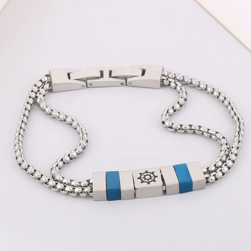 Wholesale Stainless Steel Double-Layer Boat Anchor Color Matching Bracelet Jewelry Buckle Trendy Men's Jewelry
