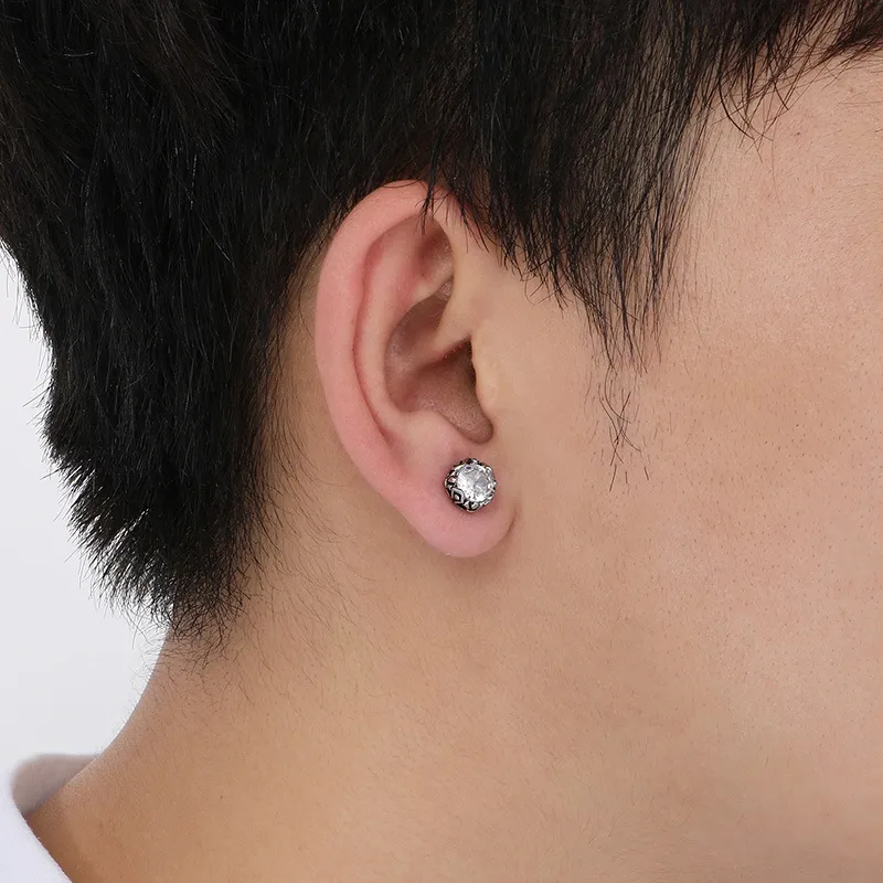 Punk Style Retro Personality Stainless Steel High-End Feeling Diamond Studded Geometric Temperament Earrings