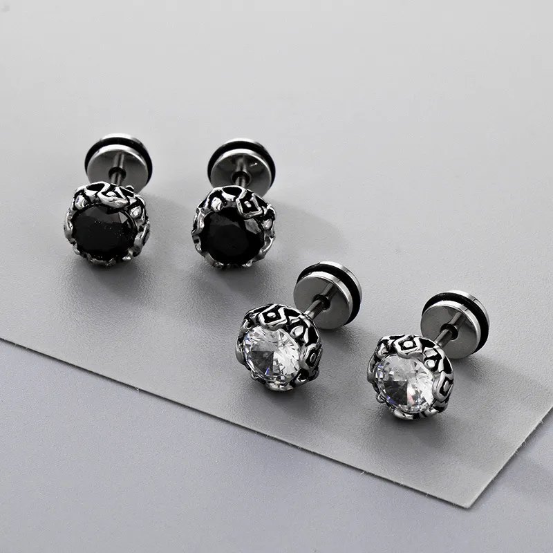 Punk Style Retro Personality Stainless Steel High-End Feeling Diamond Studded Geometric Temperament Earrings