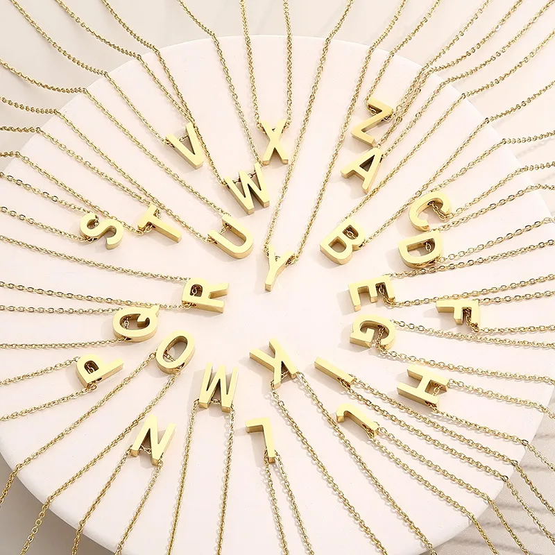 26 English Letters Short Collarbone Chain Wholesale European American Fashion Stainless Steel Pierced Letter Pendant Necklace
