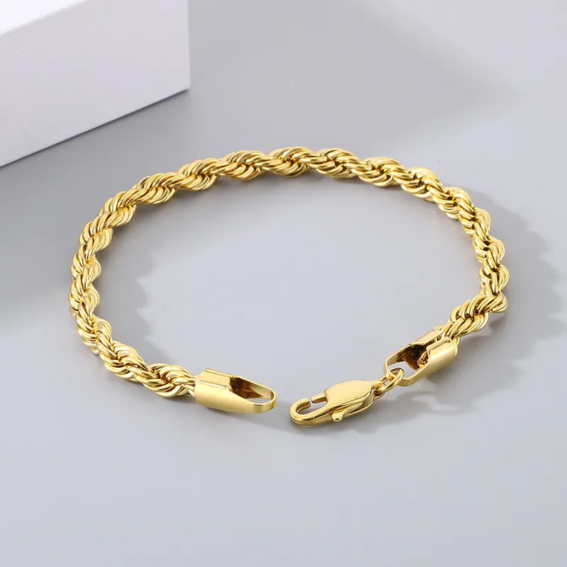 Wholesale Fashion Stainless Steel Cuban Chain Fried Dough Twists Chain Double Layer Overlay Hip Hop Bracelet for Men and Women