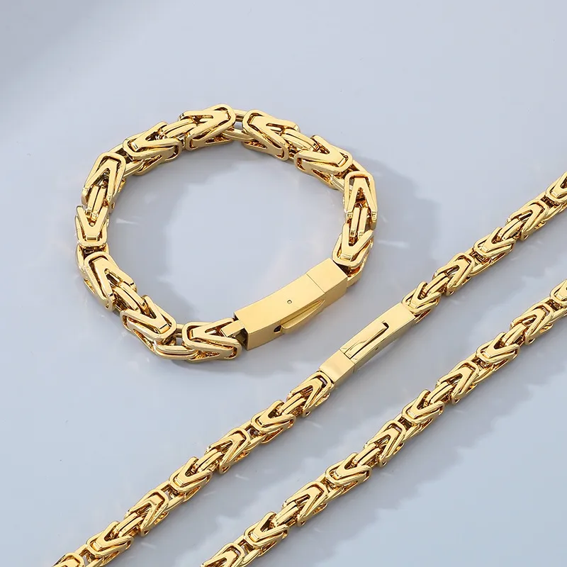 Hip Hop Street Fashion Stainless Steel Front and Back Chain Splicing Emperor Chain Charm Men's Bracelet&Necklace