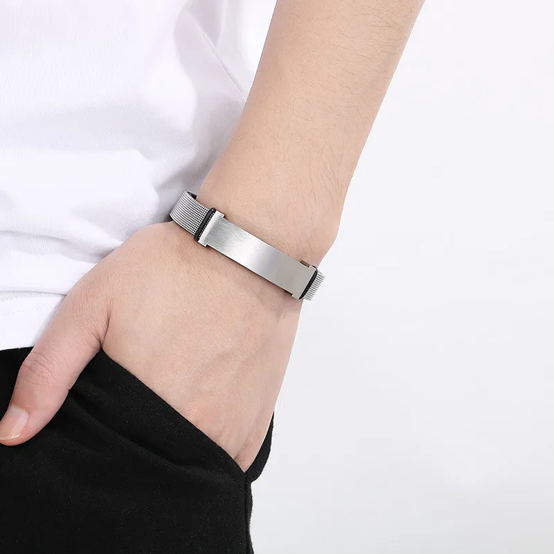 European and American Jewelry Straps, Woven Leather Curved Bracelets, Stainless Steel Bracelets That Can Be Engraved with Letters