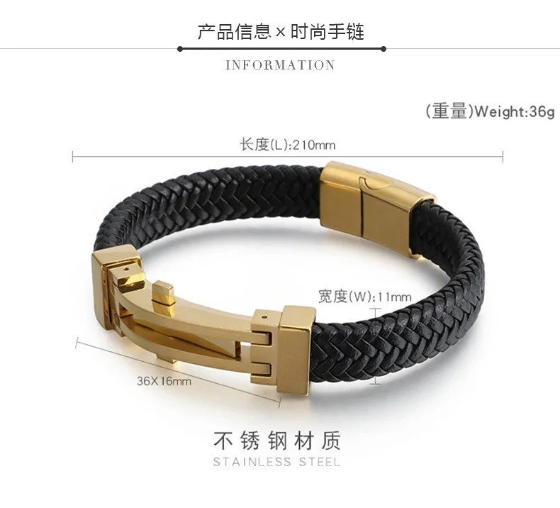 New Stainless Steel Geometric Men's Leather Bracelet Wholesale Personalized Fashion Bracelet