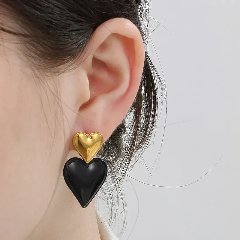 European American Heart Gold Plated Stud Earrings Stainless Steel Elegant Wholesale Jewelry