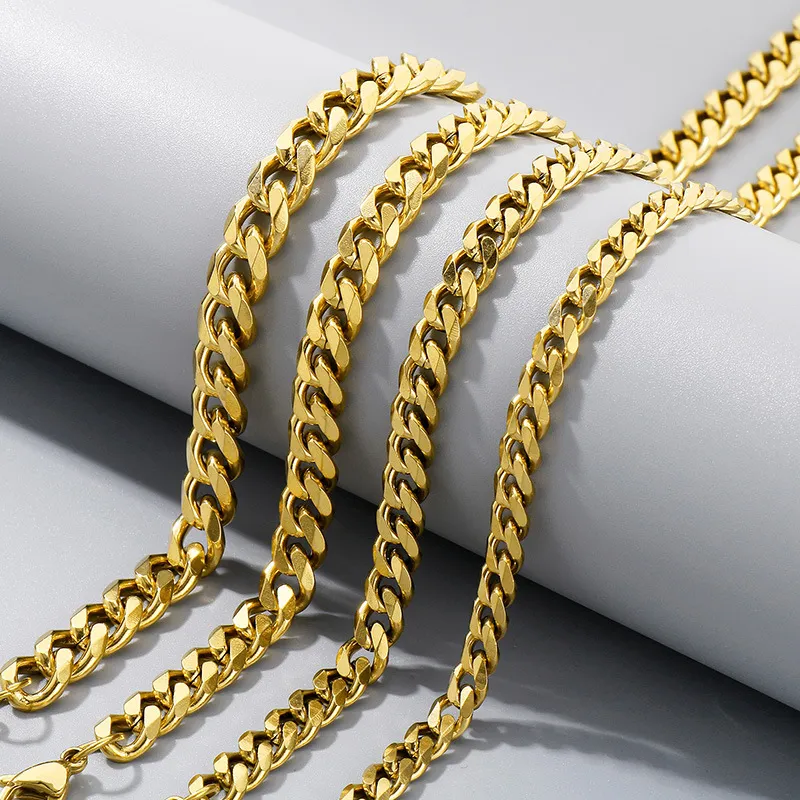 Six-Sided Milled Cuban Bracelet Necklace Fashion Stainless Steel Chain Jewelry