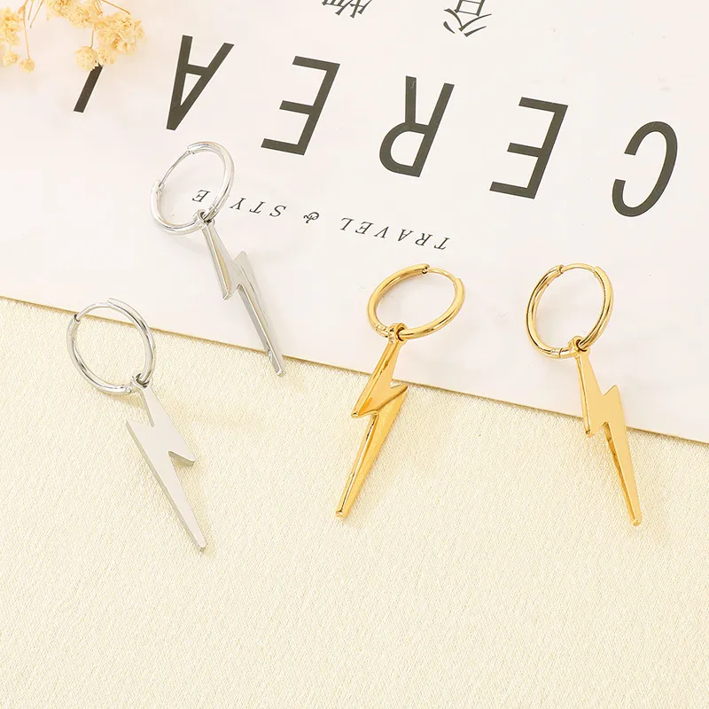Fashionable Stainless Steel Three-Dimensional Photosensitive Surface Lightning Shaped Temperament Neutral Earring Jewelry