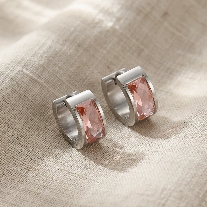 European and American Style Glass Ear Clips Stainless Steel Earrings for Women