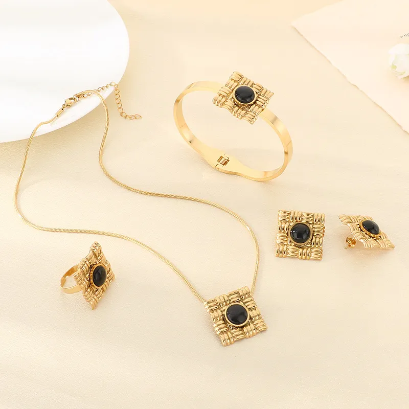Stylish Four-Piece Earring Set with Beautiful Inlaid Stone Accents