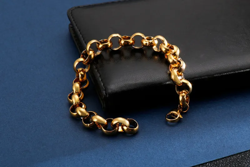 Wholesale Punk Jewelry Multi-Size Bracelet Stainless Steel Simple Silver Gold Chain Bracelet