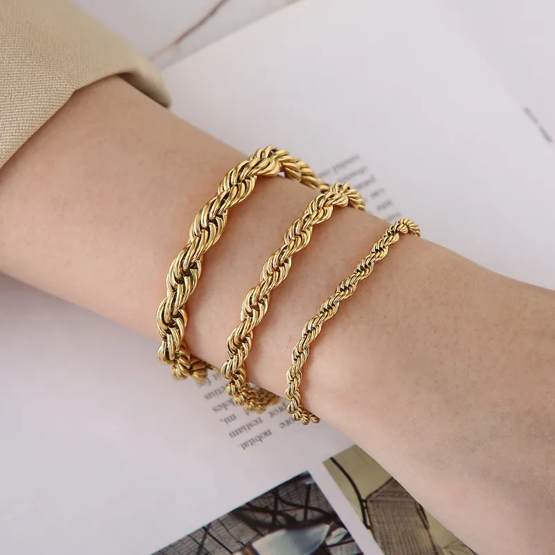 Fashion Minimalist Men's Bar Buckle Bracelet 4/6/8mm Twisted Rope Chain Jewelry Wholesale