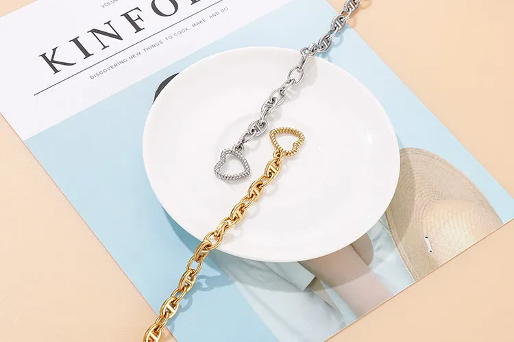 Personalized Stainless Steel Heart-Shaped Pendant Thick Chain Jewelry Sets