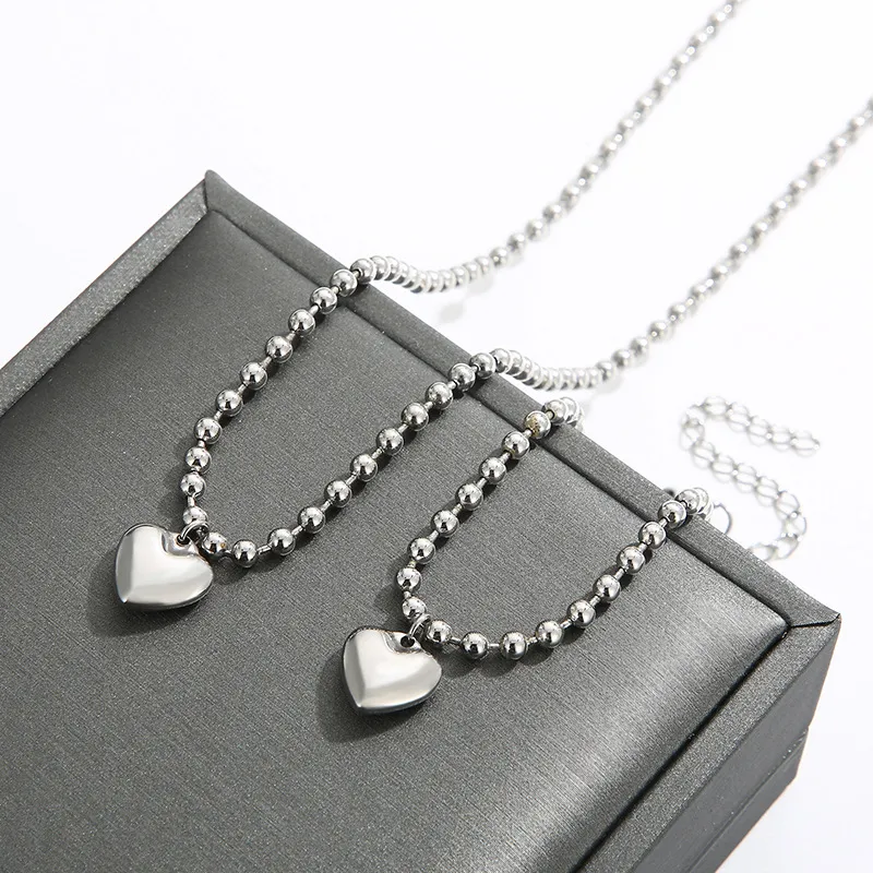 Stainless Steel 3D 18K Gold-Plated Heart-Shaped Bead Necklace and Bracelet Personalized Women's Set