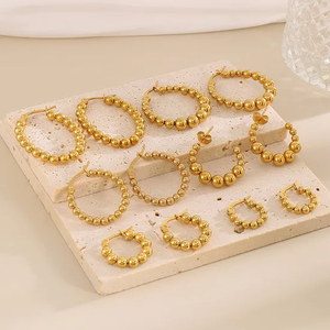 Fashion Geometric Beaded Earrings 18K Gold-Plated Smooth Surface Ear Buckles Minimalist Wholesale