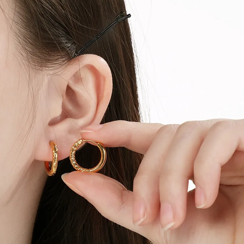 Fashion Stainless Steel Creative Texture Pattern Circular Temperament Girl Earrings Jewelry Wholesale