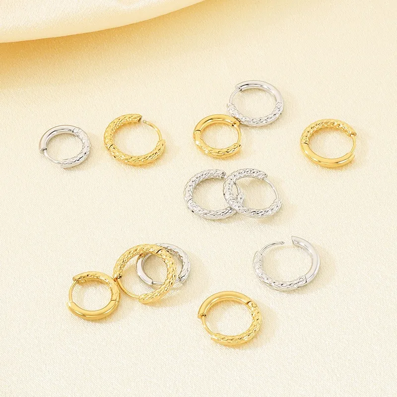 Fashion Stainless Steel Creative Texture Pattern Circular Temperament Girl Earrings Jewelry Wholesale