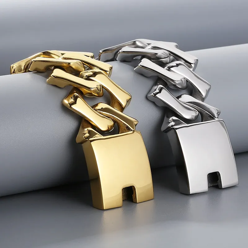 Hip Hop Personalized Stainless Steel Thick Diamond Classic Cuban Chain Men's and Women's Bracelet Necklace