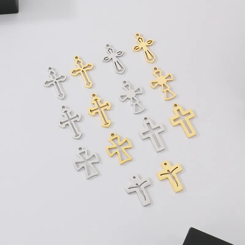 Stainless Steel Hollow Cross Pendant, Personalized Trendy Necklace, DIY Jewelry Accessories