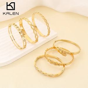 Geometric Hollow Stainless Steel Diamond-Encrusted Women's Bangles
