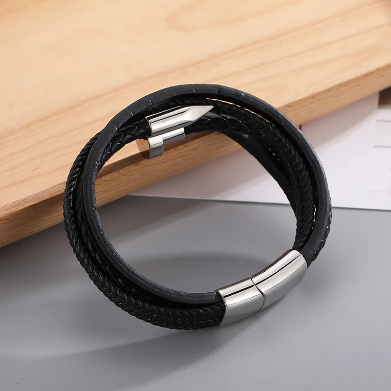 Jewelry Wholesale Stainless Steel Nails Creative Multi-Layer Woven Leather Bracelet
