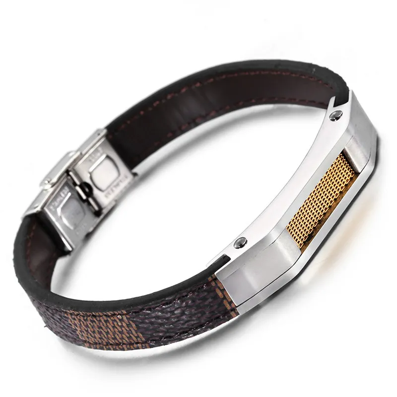 Simple Retro Stainless Steel Geometric Steel Wire Mesh Woven Leather Men's Bracelet Jewelry