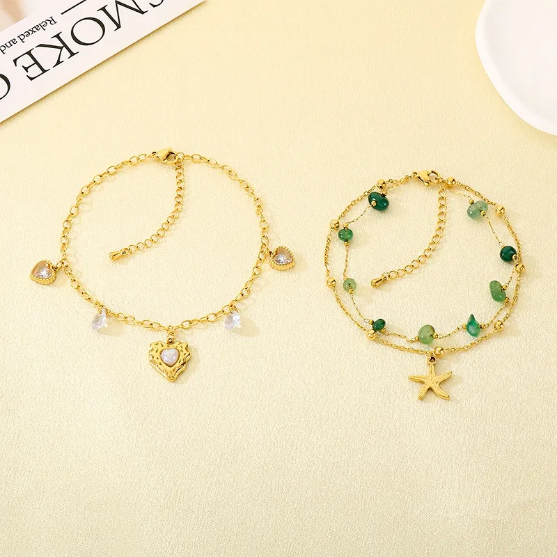 Stainless Steel Anklet Chain with Heart-Shaped Starfish Element Foot Decoration