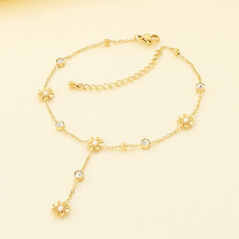 Fresh Sweet Vacuum 18K Gold Plated Stainless Steel Anklet Forest Girl DIY Tassel Foot Chain