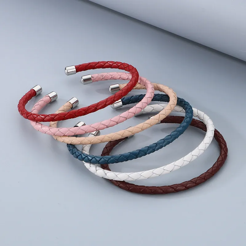 Jewelry Wholesale Niche Design Ins Style Stainless Steel C-Shaped Open Woven Leather Bangle