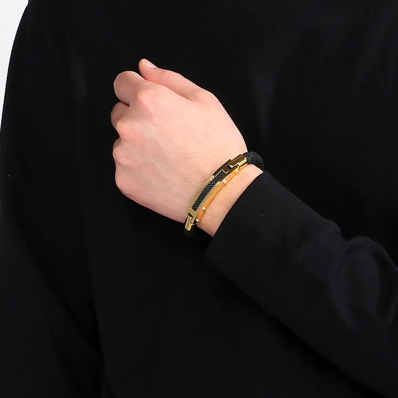 European and American Fashion Personality Stainless Steel Creative Woven Bracelet Men's Leather Bracelet