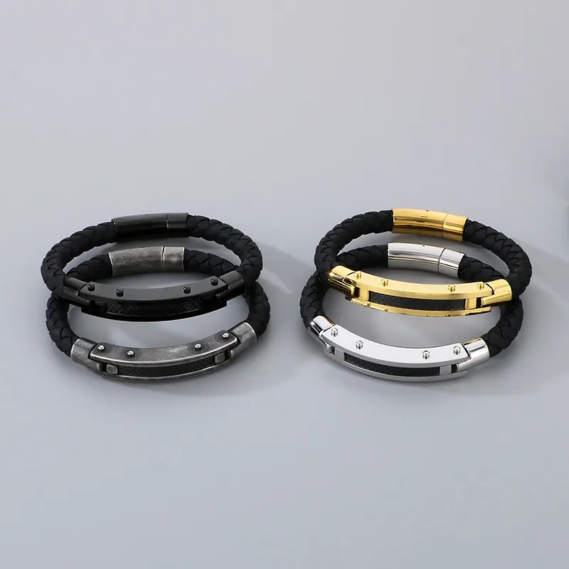 European and American Fashion Personality Stainless Steel Creative Woven Bracelet Men's Leather Bracelet