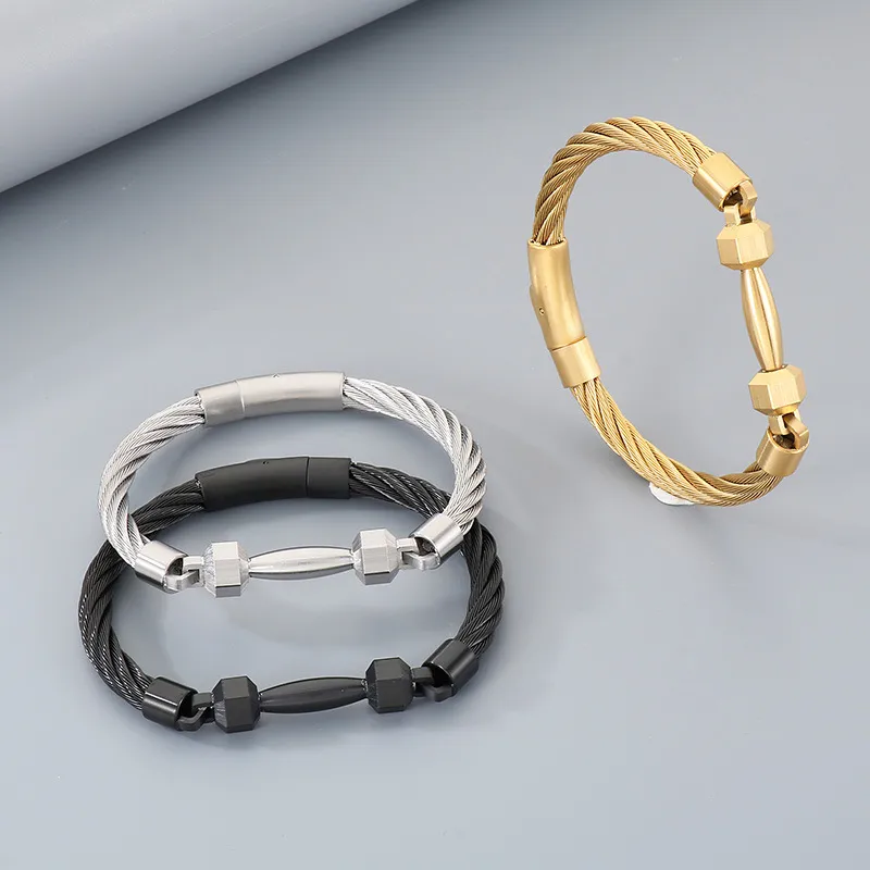 Trendy and Personalized Stainless Steel Creative Barbell Men's Steel Wire Bracelet Jewelry