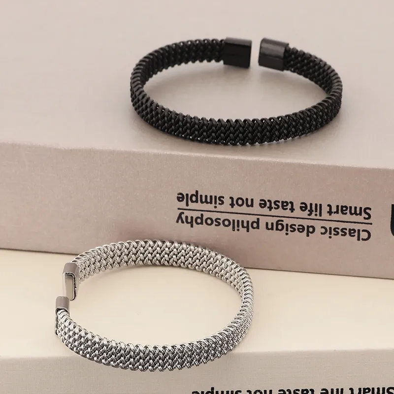 European and American Fashion Personality Stainless Steel Braided C-Shaped Open Temperament Bangle