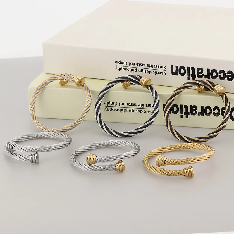 Personalized Stainless Steel Winding Geometric Steel Wire Rope Open Bangle Accessories