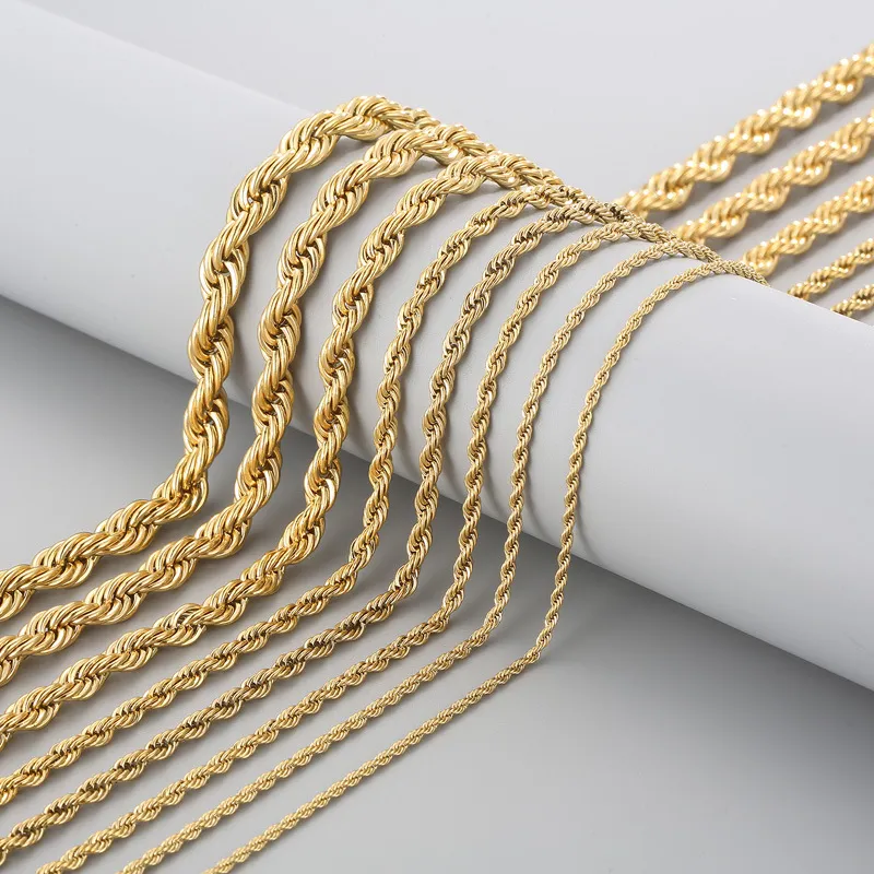 Stainless Steel Fried Dough Twists Chain Vacuum Plating Gold Necklace Fashion Hip Hop Jewelry