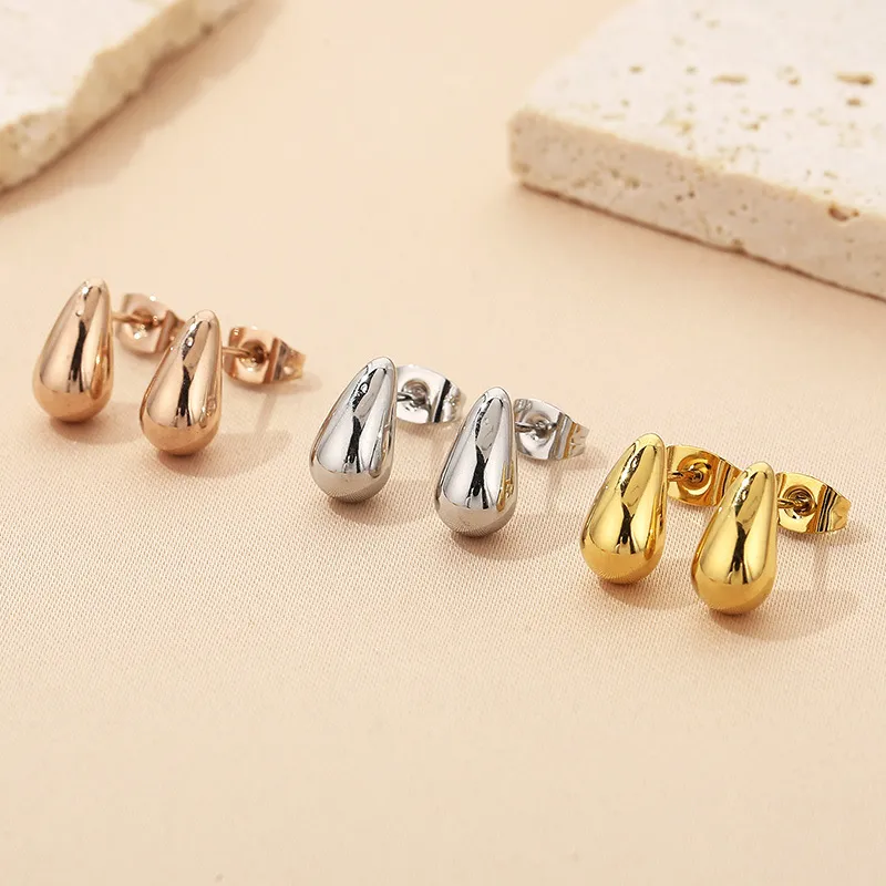 Trendy and Fashionable Stainless Steel Chubby Droplet Shaped Ring Bracelet Earring Necklace Four Piece Set